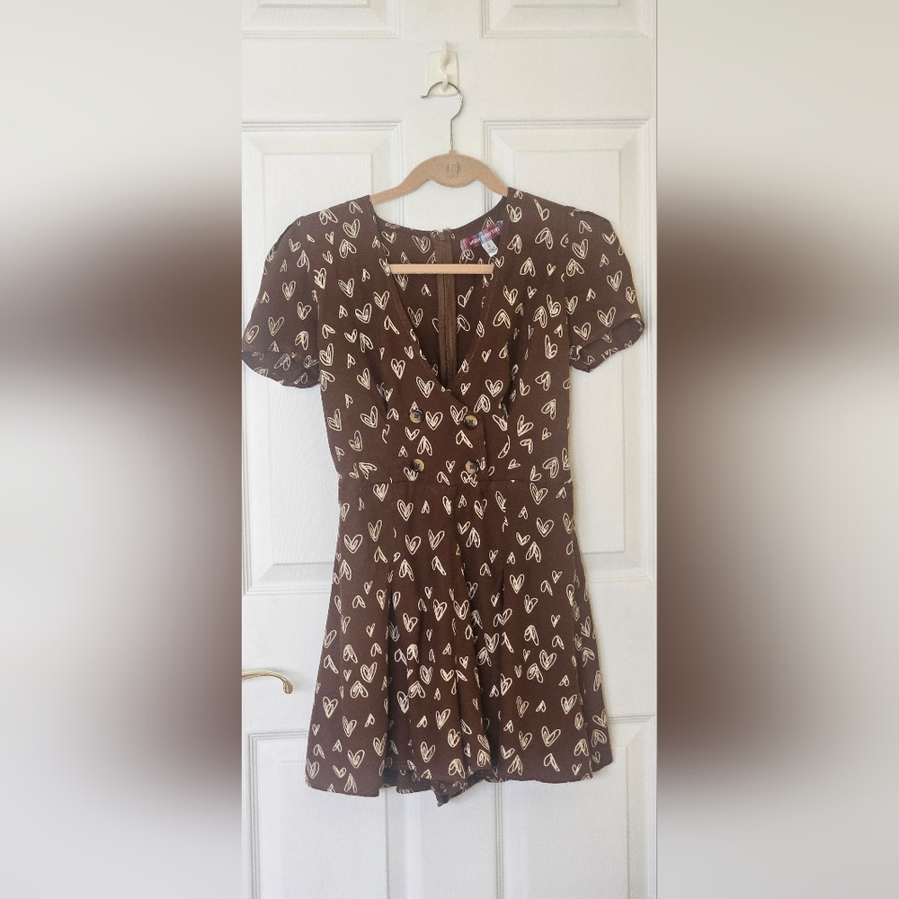 Urban Outfitters Brown and White Heart Print Women's Rompers (Size: Small)